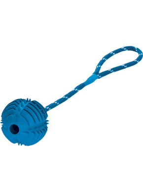 Играчка HUNTER Тренировъчна дентална топка с въже Ø = 8 cm (40 cm с въжето) - синя