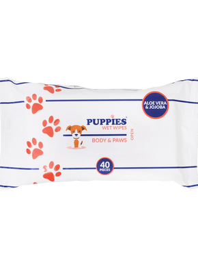 Puppies BODY&PAWS - мокри кърпички за тяло и лапи 17 / 20 см., 40 броя